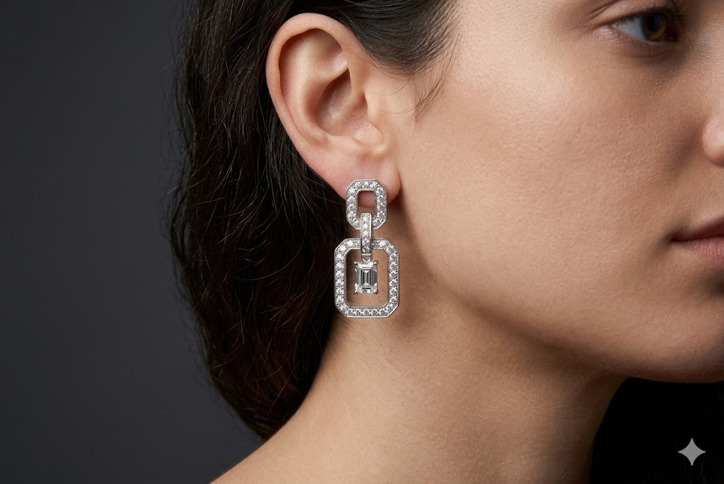 Crystal Frame Square Drop Earrings