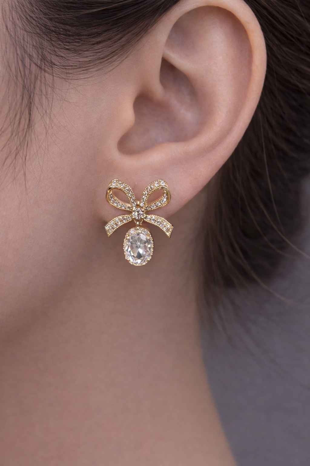 Golden Bow Pearl Drop Earrings