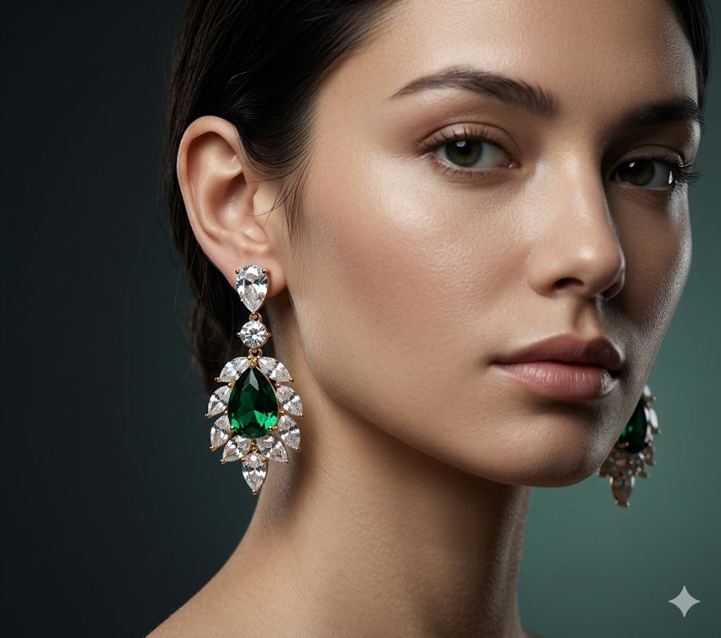 Emerald Teardrop Crystal Earrings