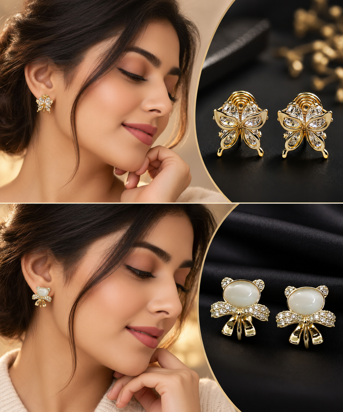 Earrings with ear cuffs for women in stylish modern ear stack jewellery
