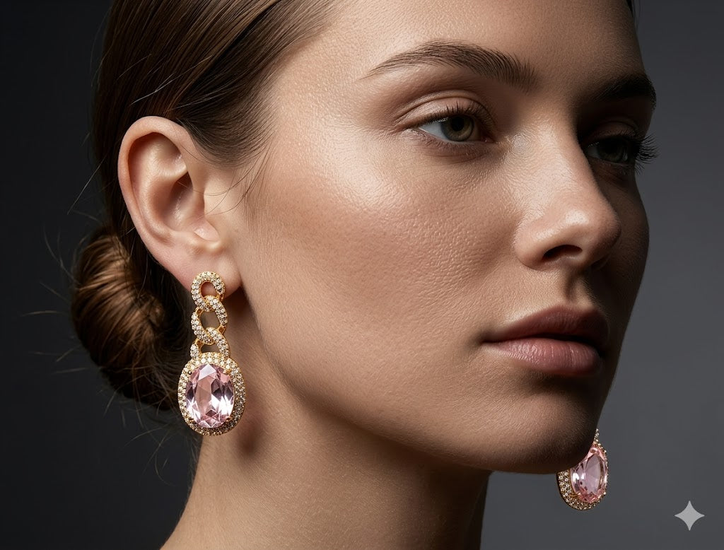Rose Quartz Crystal Drop Earrings