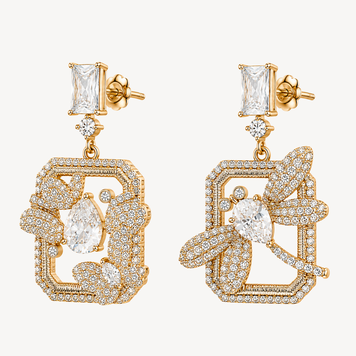 Golden Vintage Frame Drop Earrings