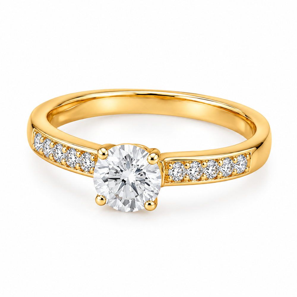 Golden Solitaire Crystal Ring