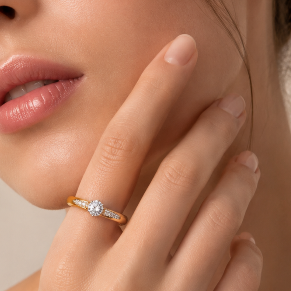 Golden Solitaire Crystal Ring