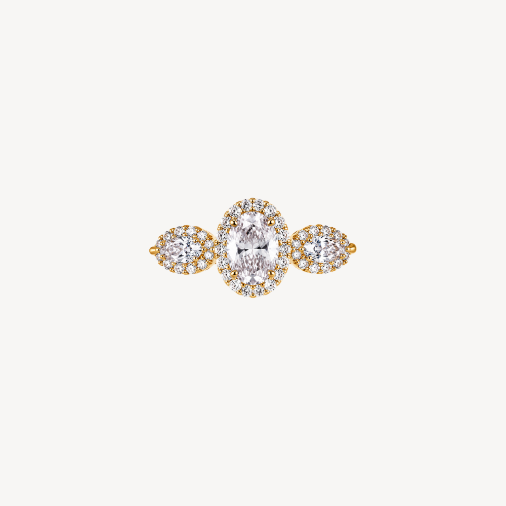 Golden Solitaire Crystal Ring