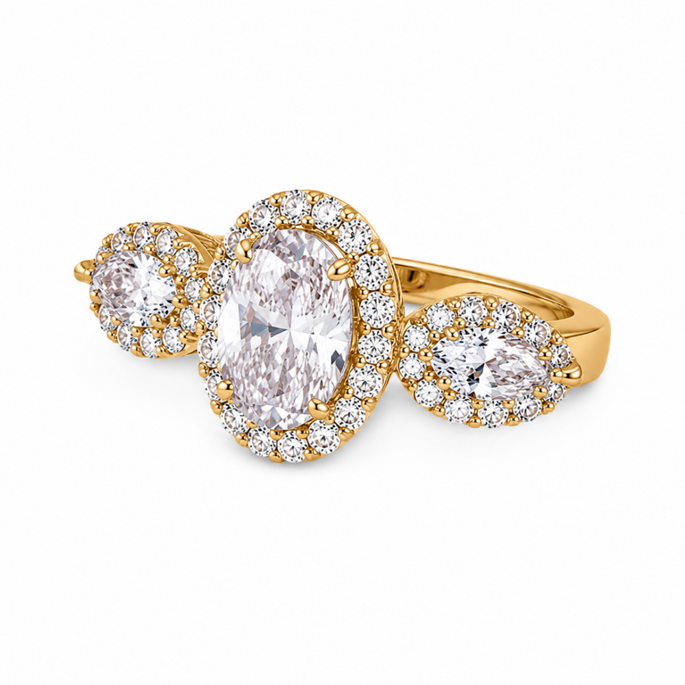 Golden Solitaire Crystal Ring