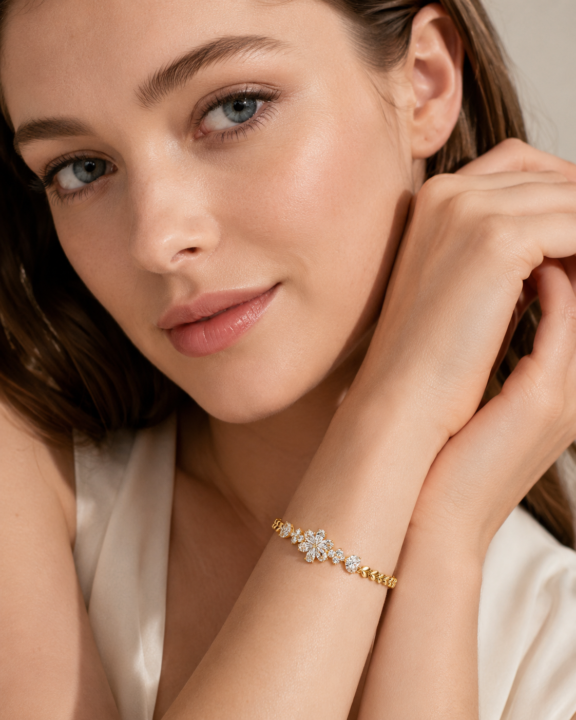 LUXARQ Floral Crystal Gold Plated Chain Bracelet for Women