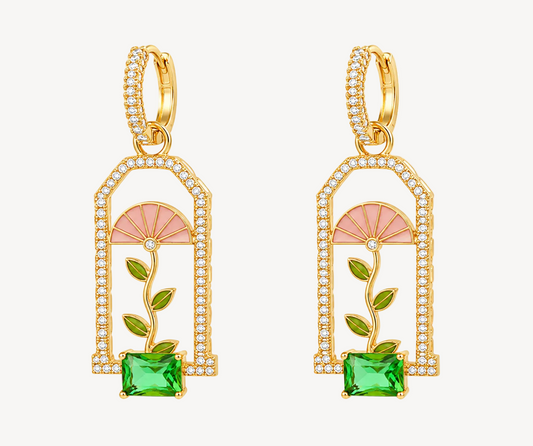 Emerald Crystal Frame Drop Earrings