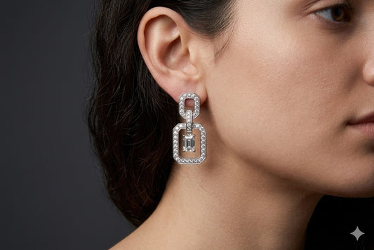 Crystal Frame Square Drop Earrings