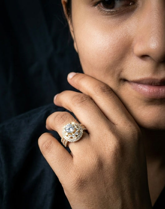 Aqua Crystal Cluster Statement Ring
