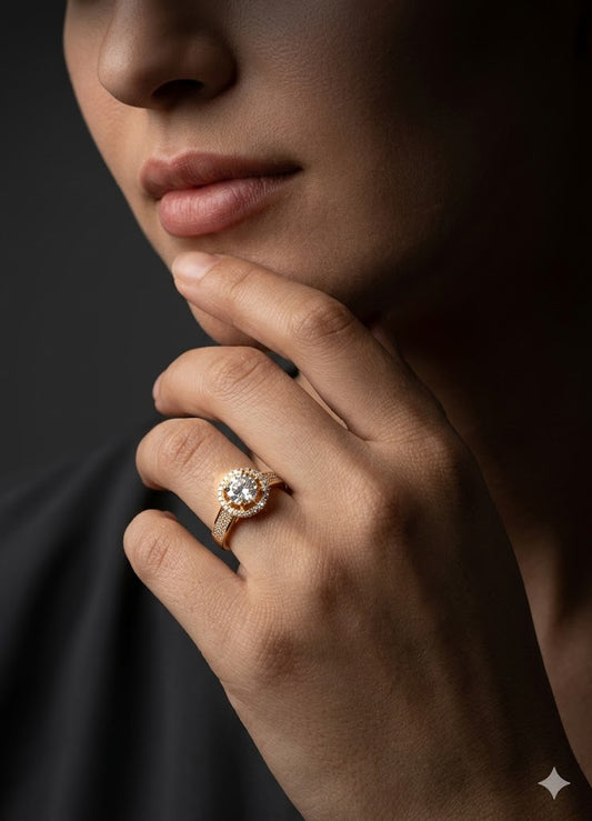 Golden Halo Crystal Ring