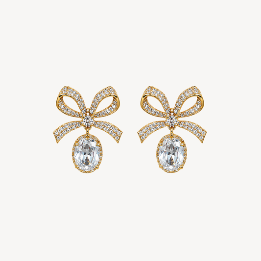 Golden Bow Pearl Drop Earrings