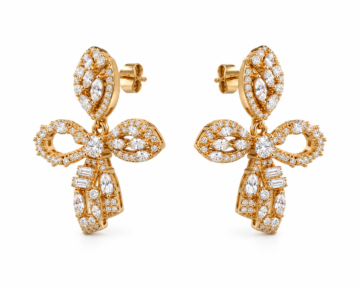Golden Pearl Cluster Drop Earrings