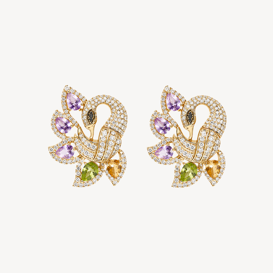 Golden Crystal Leaf Stud Earrings
