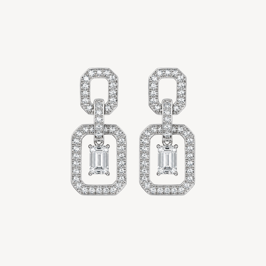 Crystal Frame Square Drop Earrings