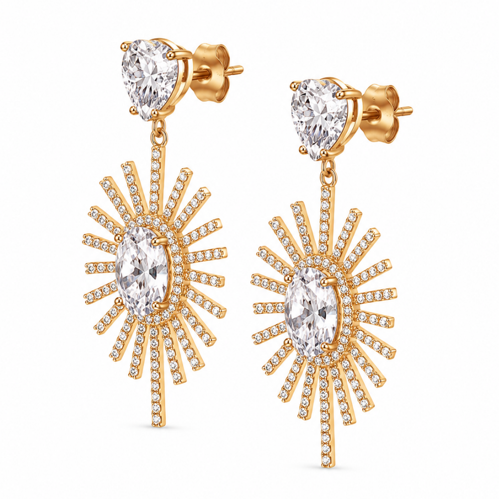 Golden Sunburst Statement Earrings