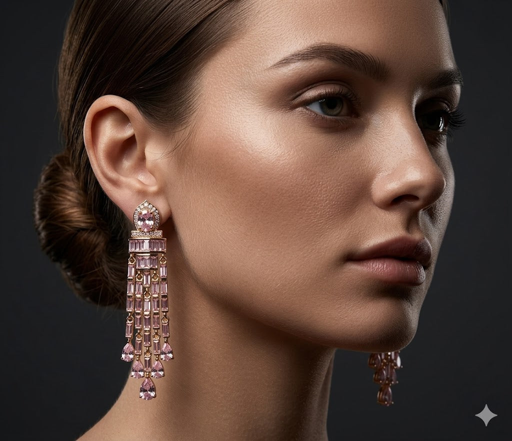 Golden Tassel Crystal Drop Earrings