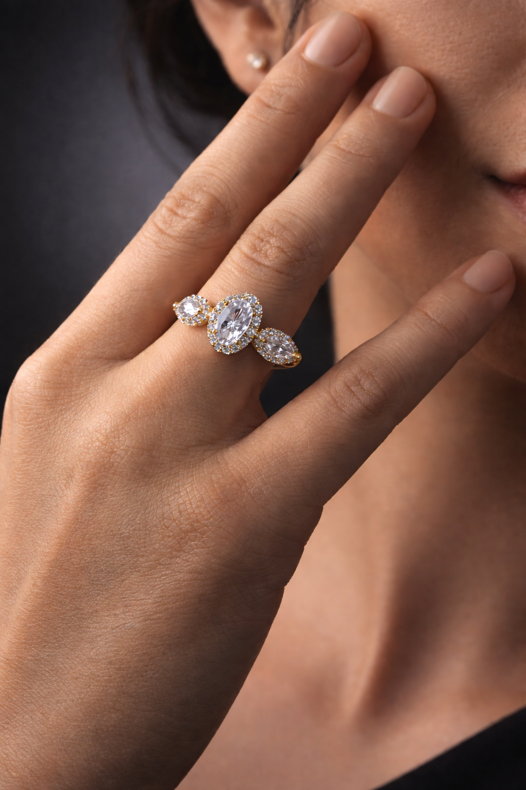 Golden Solitaire Crystal Ring