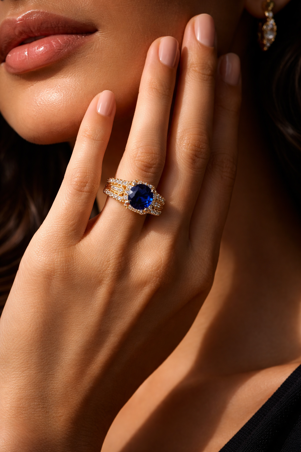 Royal Sapphire Halo Statement Ring