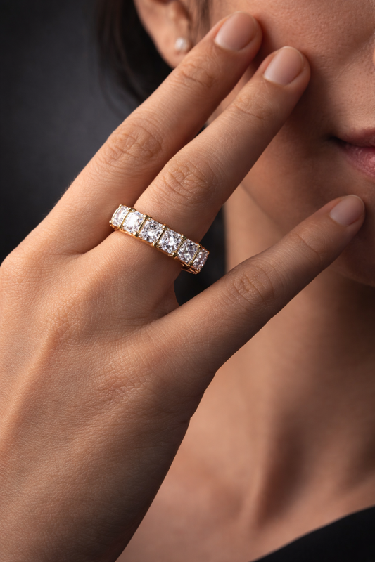 Golden Crystal Eternity Band Ring