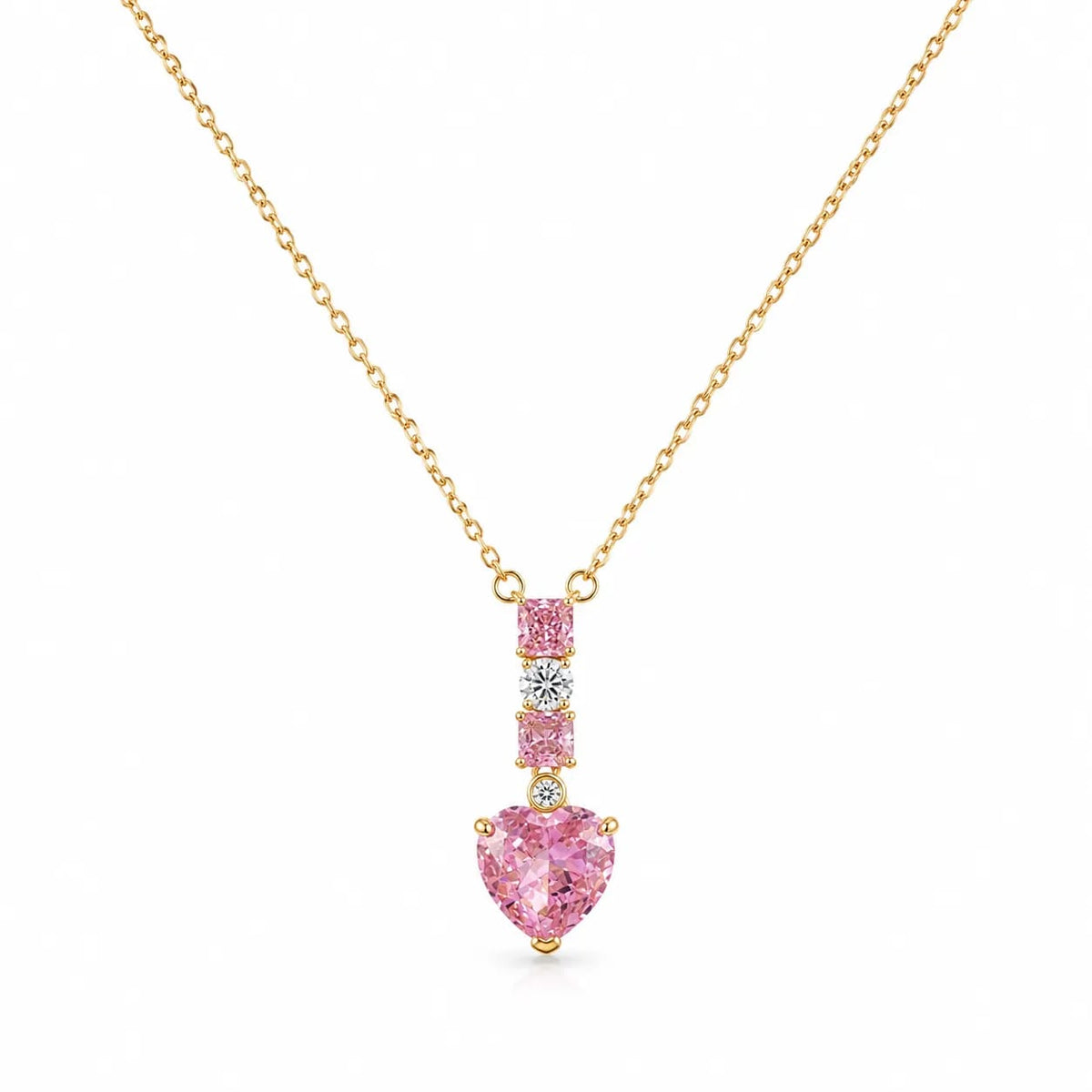 LUXARQ Pink Heart Drop Cubic Zirconia Gold Plated Necklace