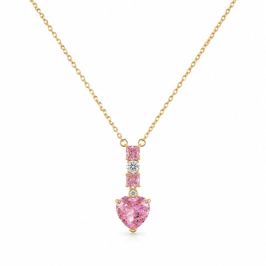Roselle Pink Heart CZ Drop Necklace