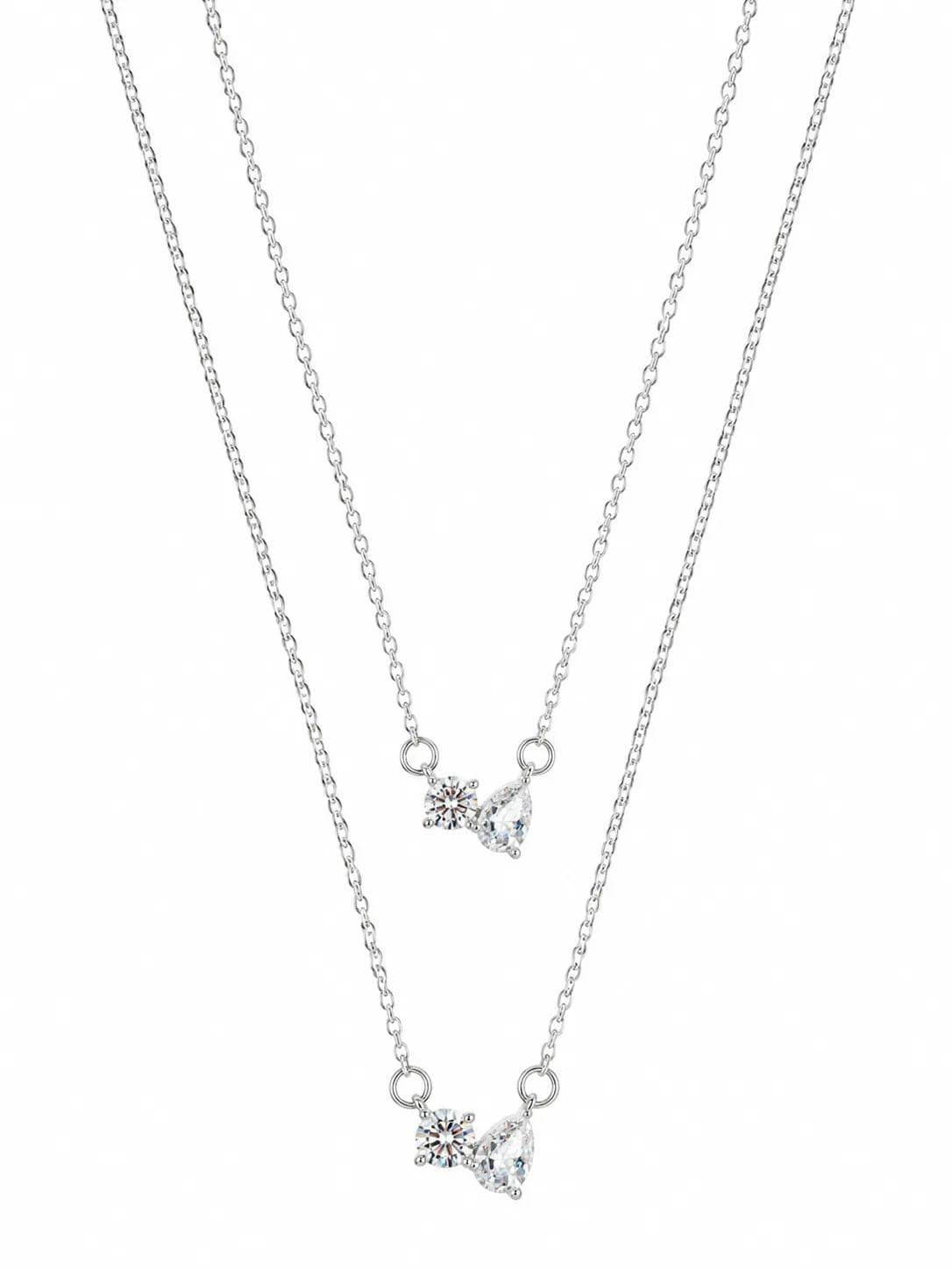 LUXARQ Double Layered Silver Tone Crystal Necklace