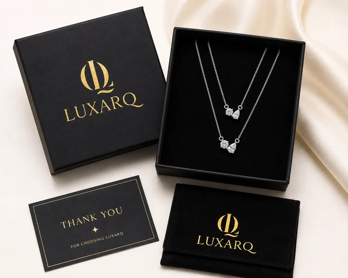 LUXARQ Double Layered Silver Tone Crystal Necklace