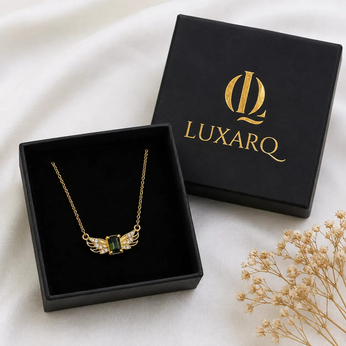 LUXARQ Winged Green Stone Gold Plated Fashion Necklace