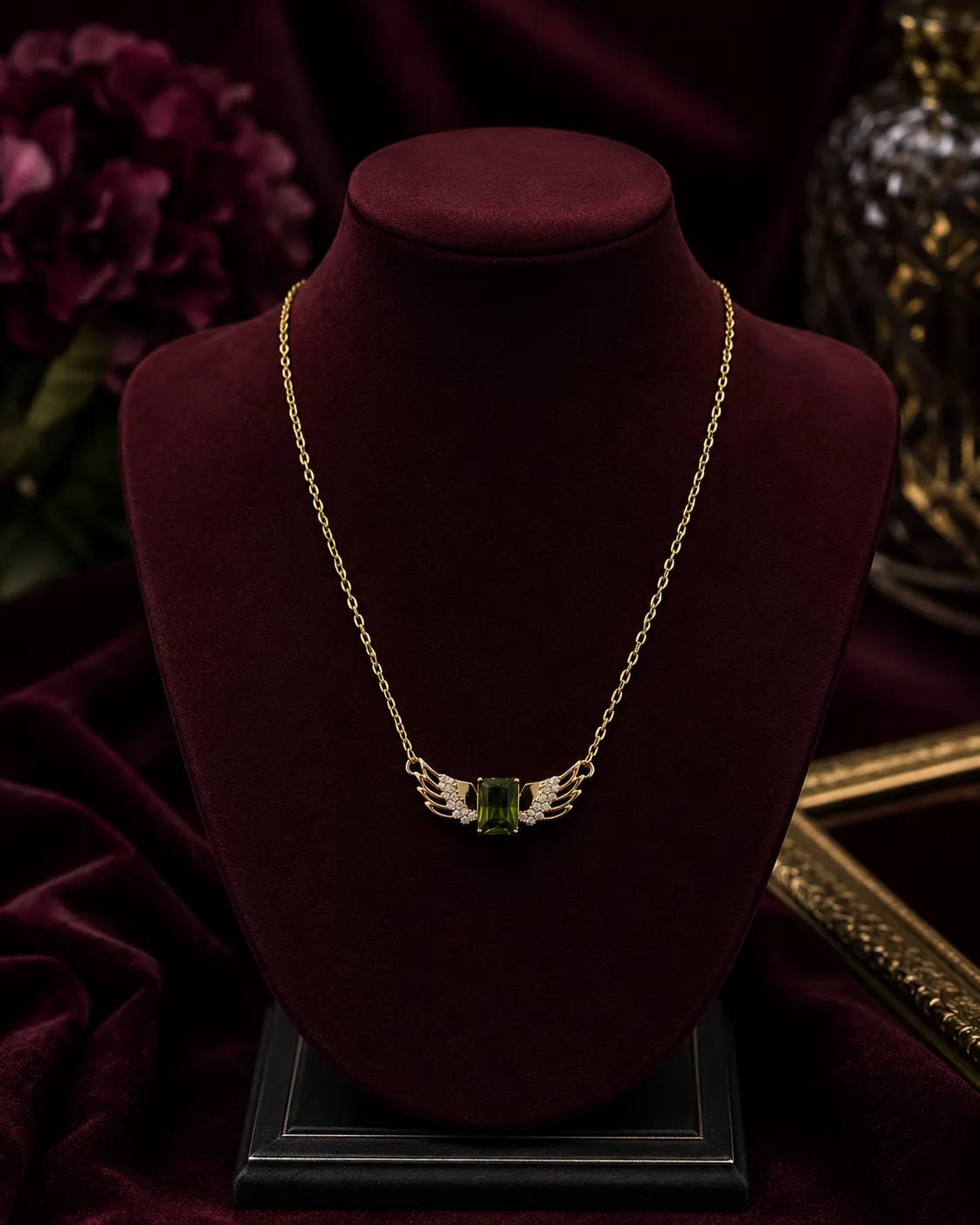 LUXARQ Winged Green Stone Gold Plated Fashion Necklace
