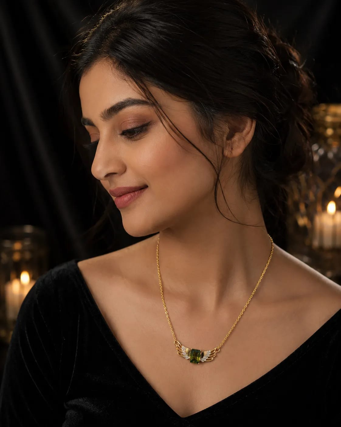 LUXARQ Winged Green Stone Gold Plated Fashion Necklace
