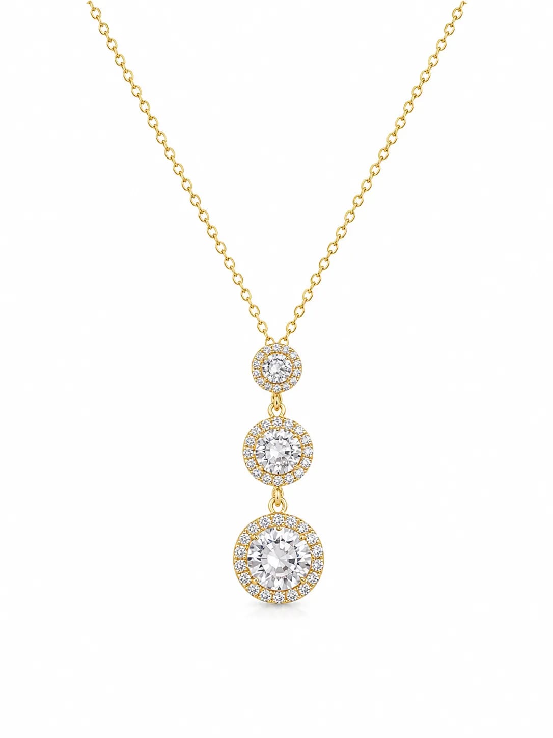 LUXARQ Gold Plated Cubic Zirconia 3-Stone Drop Necklace