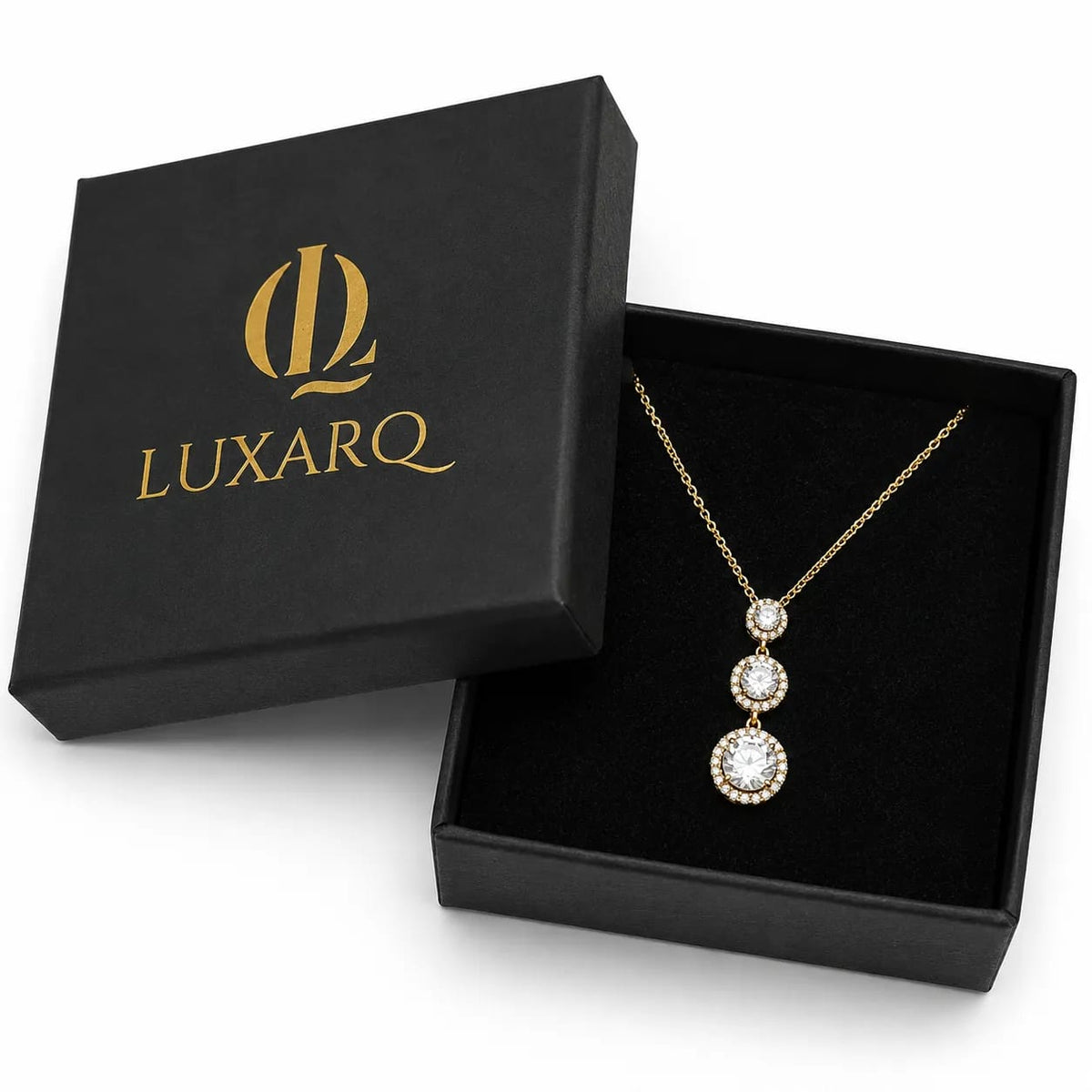 LUXARQ Gold Plated Cubic Zirconia 3-Stone Drop Necklace