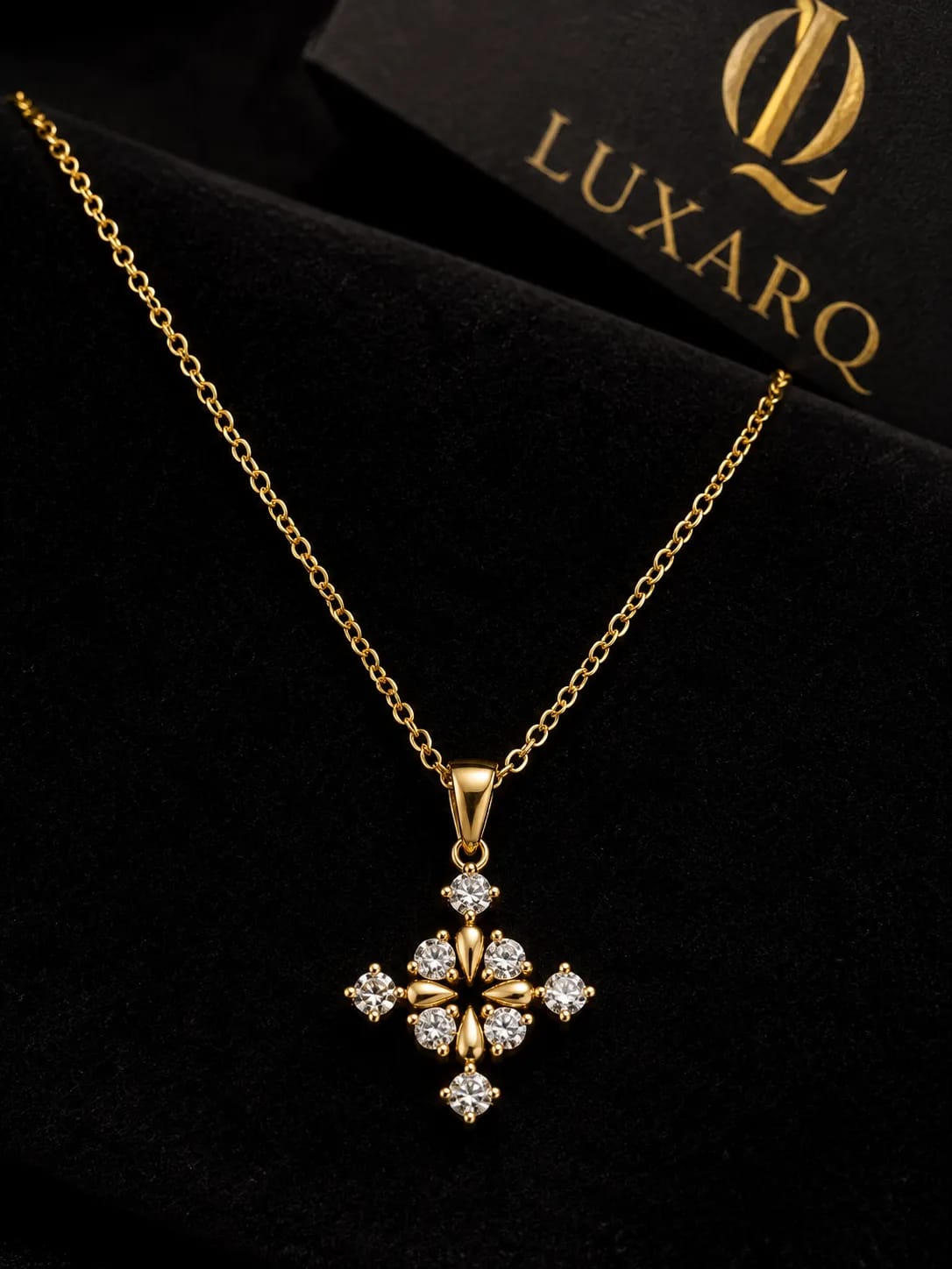 LUXARQ 18K Gold Plated Cross Pendant Necklace