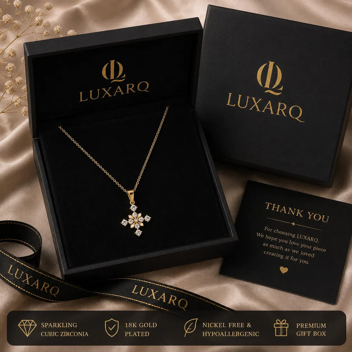 LUXARQ 18K Gold Plated Cross Pendant Necklace