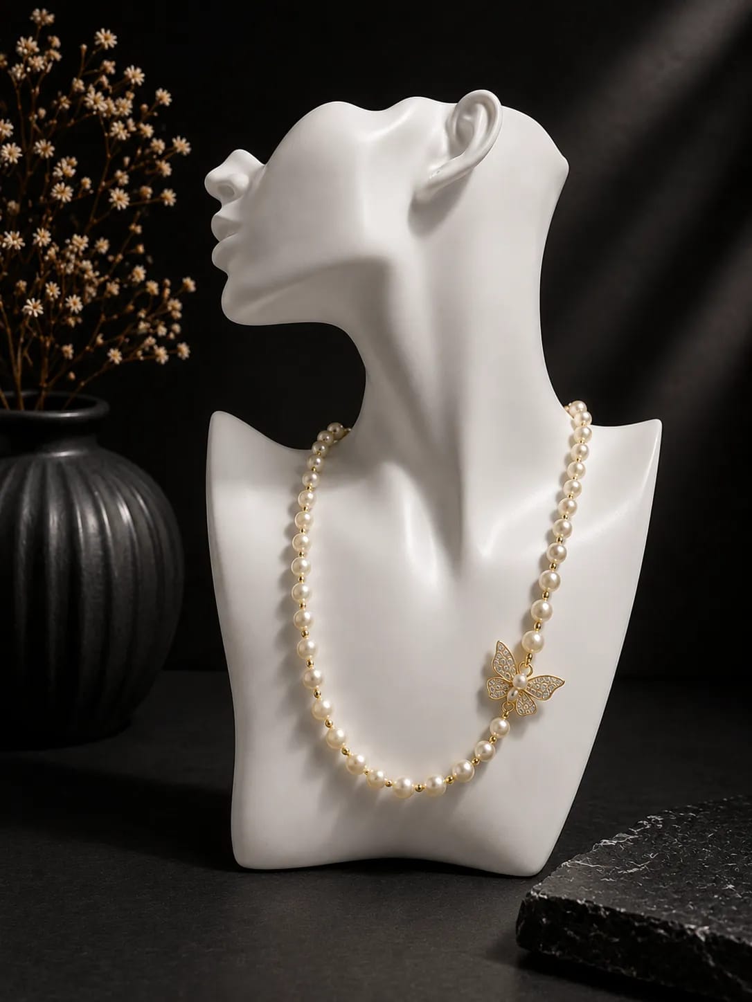 LUXARQ Pearl Butterfly Pendant Necklace
