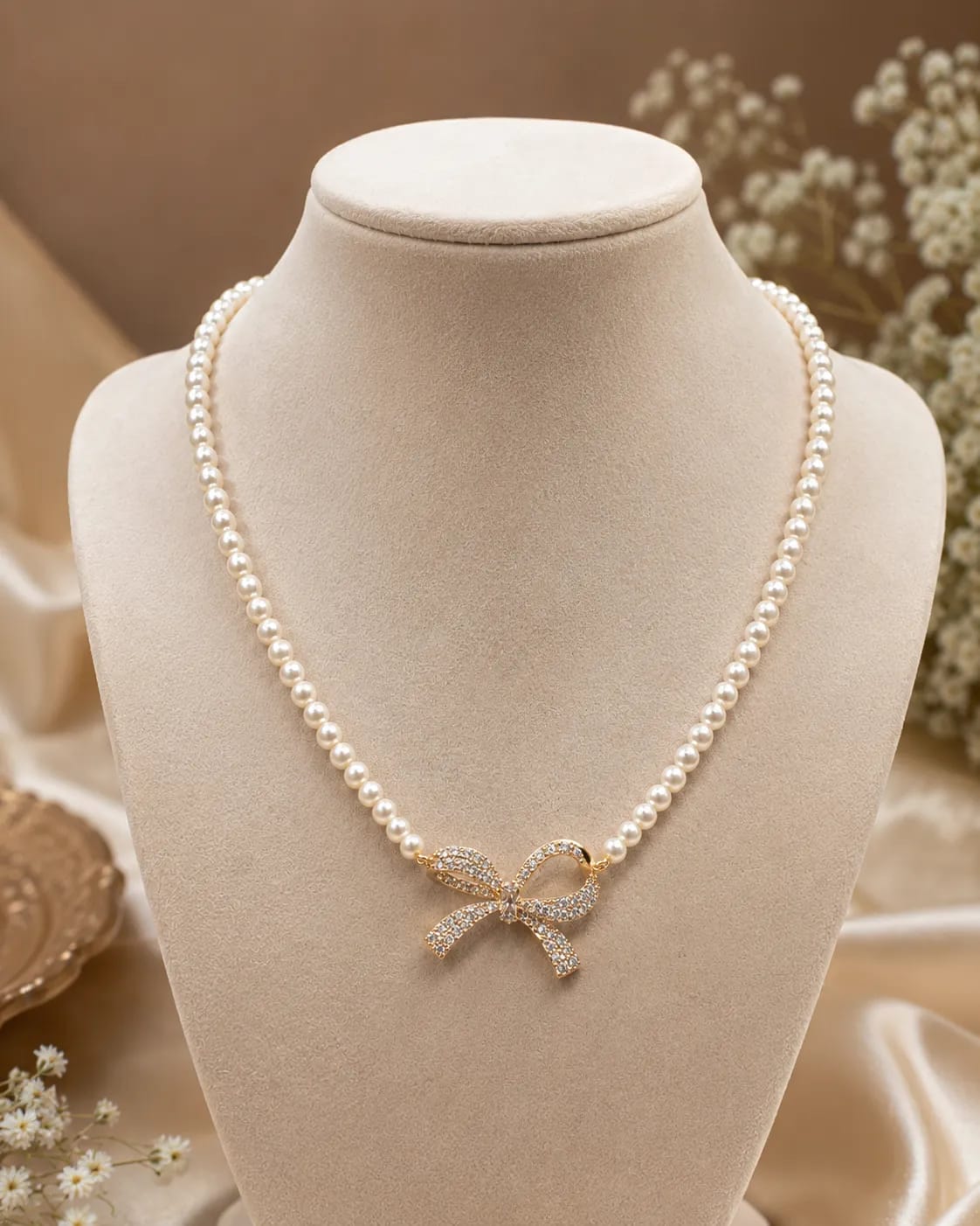 LUXARQ Pearl Bow Necklace for Women