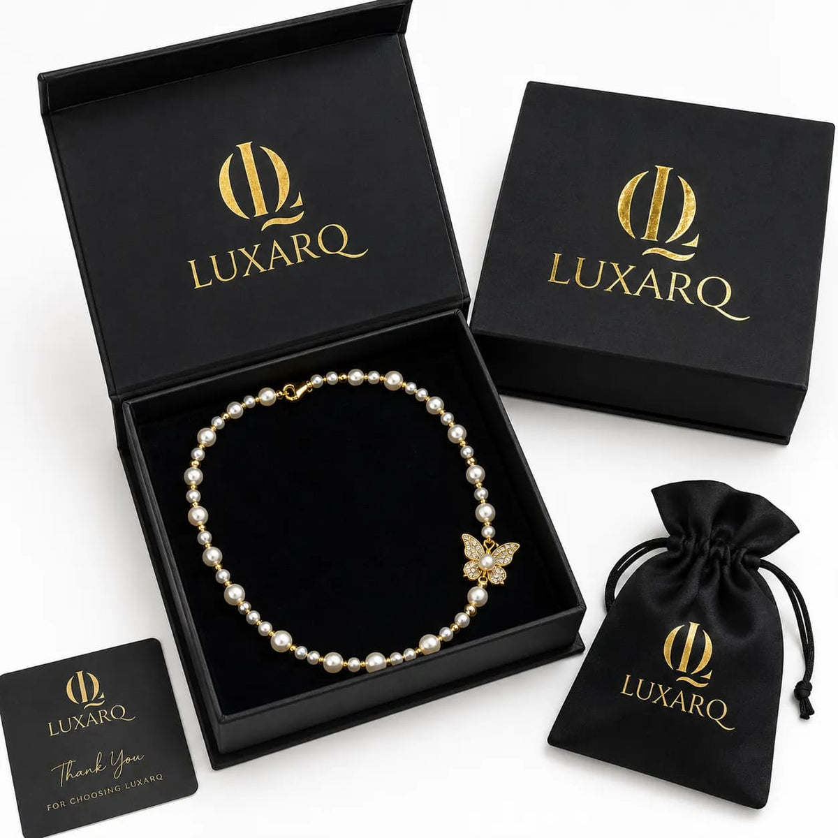 LUXARQ Pearl Butterfly Pendant Necklace