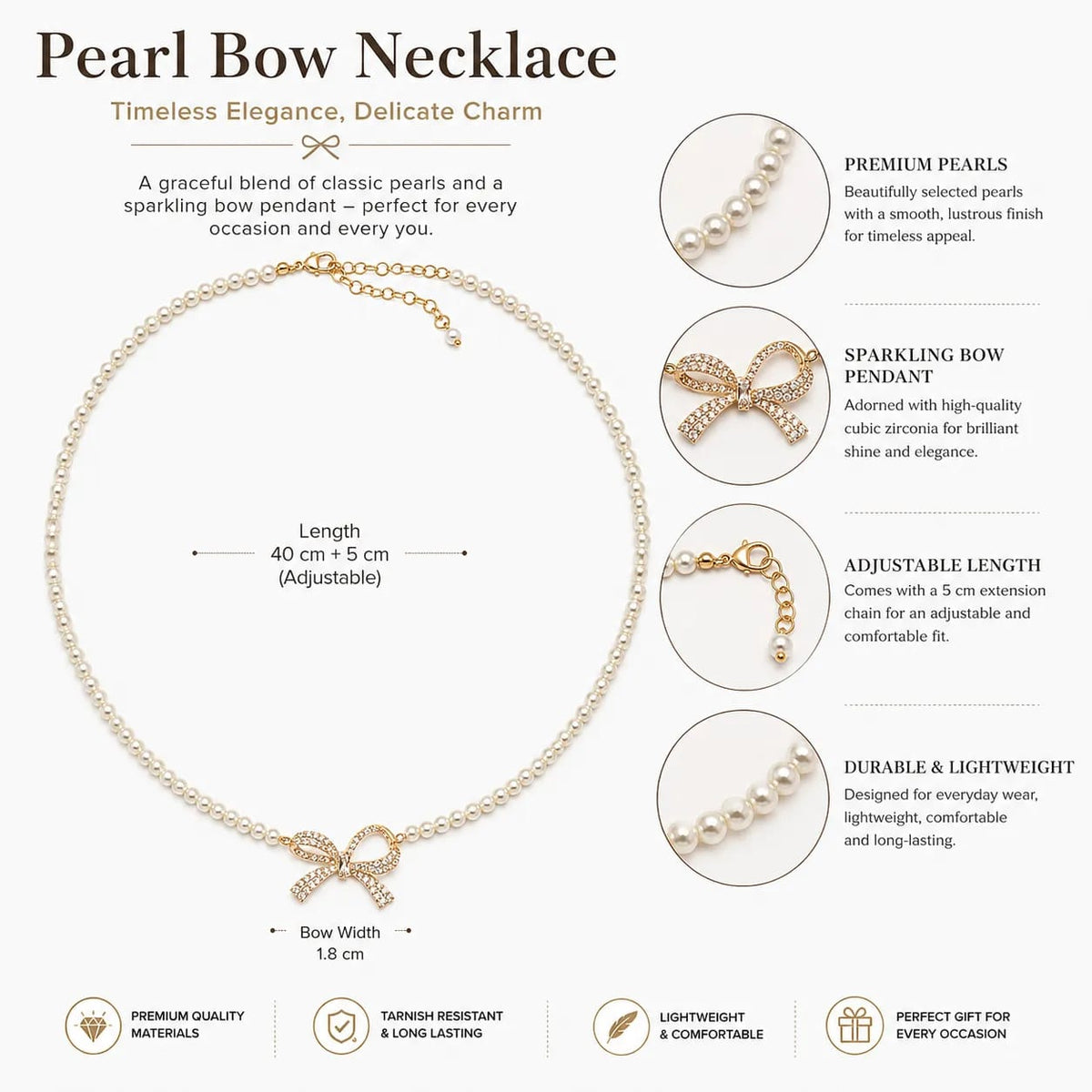 LUXARQ Pearl Bow Necklace for Women