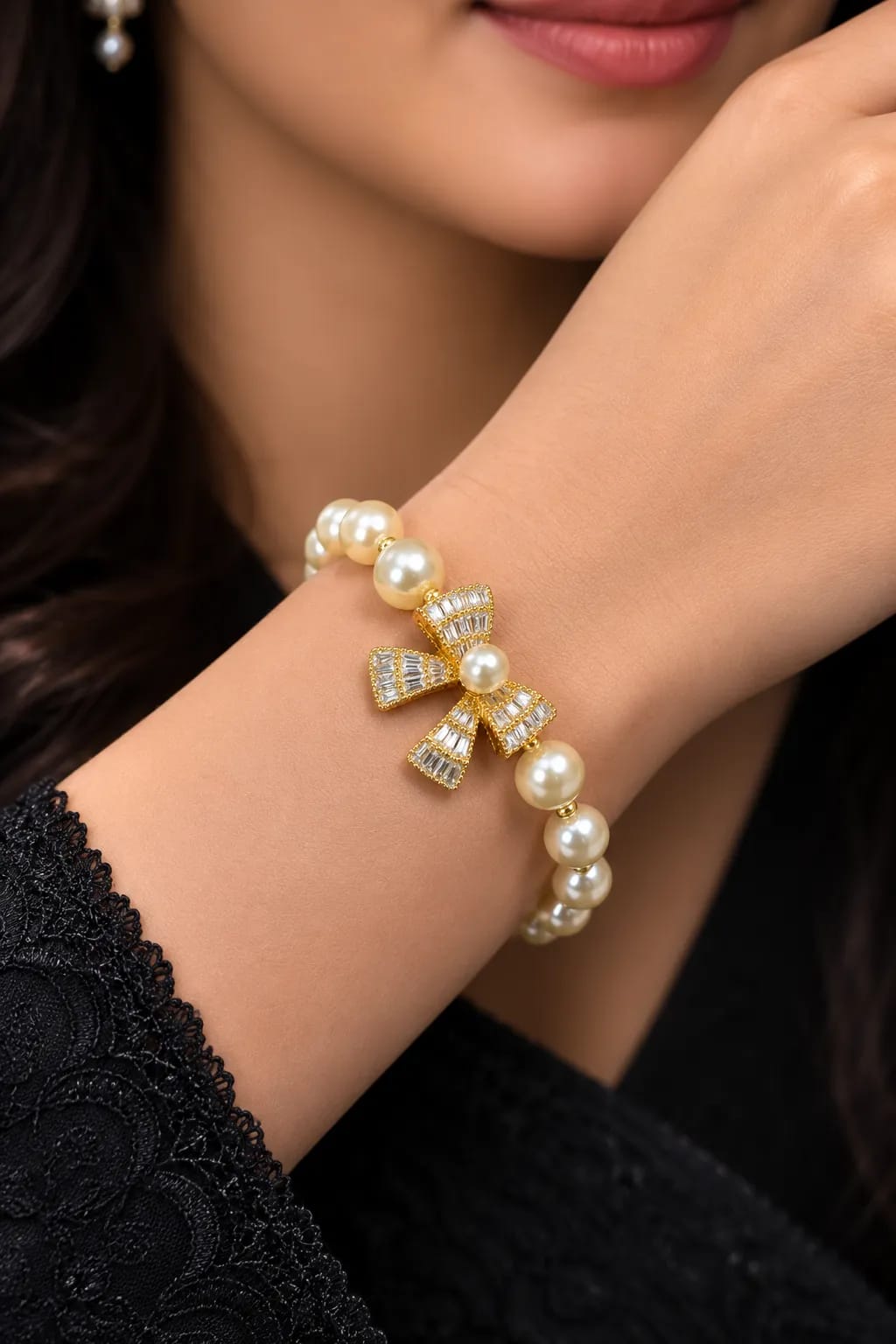LUXARQ Pearl Bow  18K Gold Plated Bracelet for Women