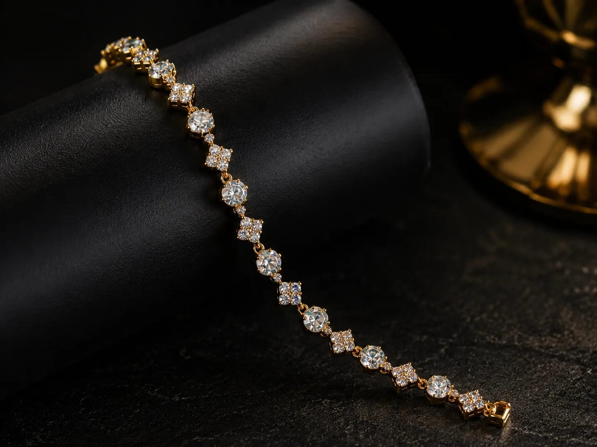 LUXARQ Gold Tone Crystal Link Bracelet for Women