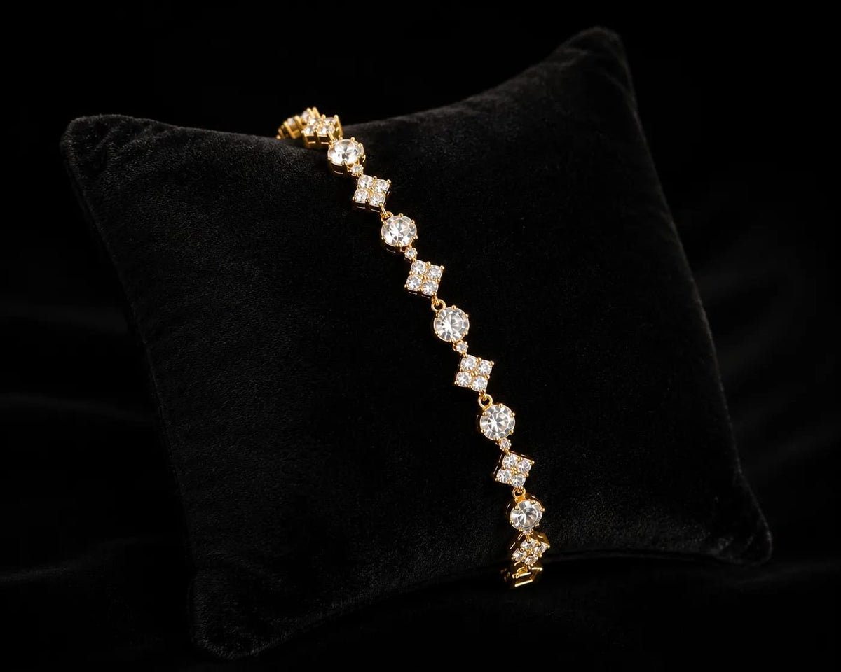 LUXARQ Gold Tone Crystal Link Bracelet for Women
