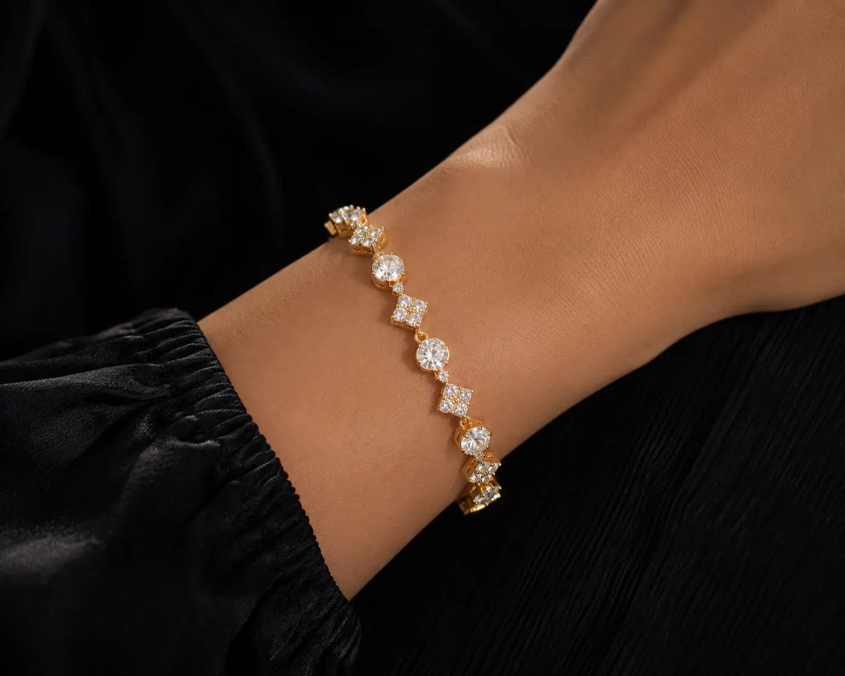 LUXARQ Gold Tone Crystal Link Bracelet for Women