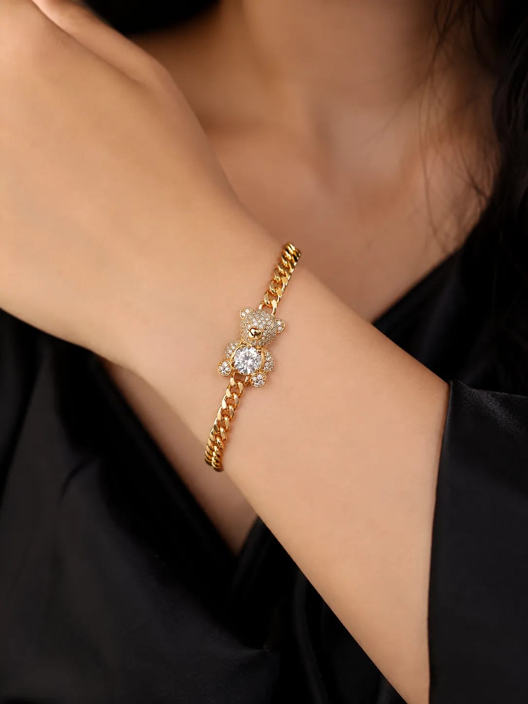 LUXARQ 18K Gold Plated Teddy Charm Bracelet for Women