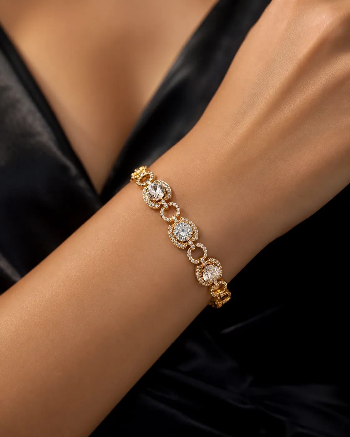 LUXARQ 18K Gold Plated CZ Link Bracelet for Women