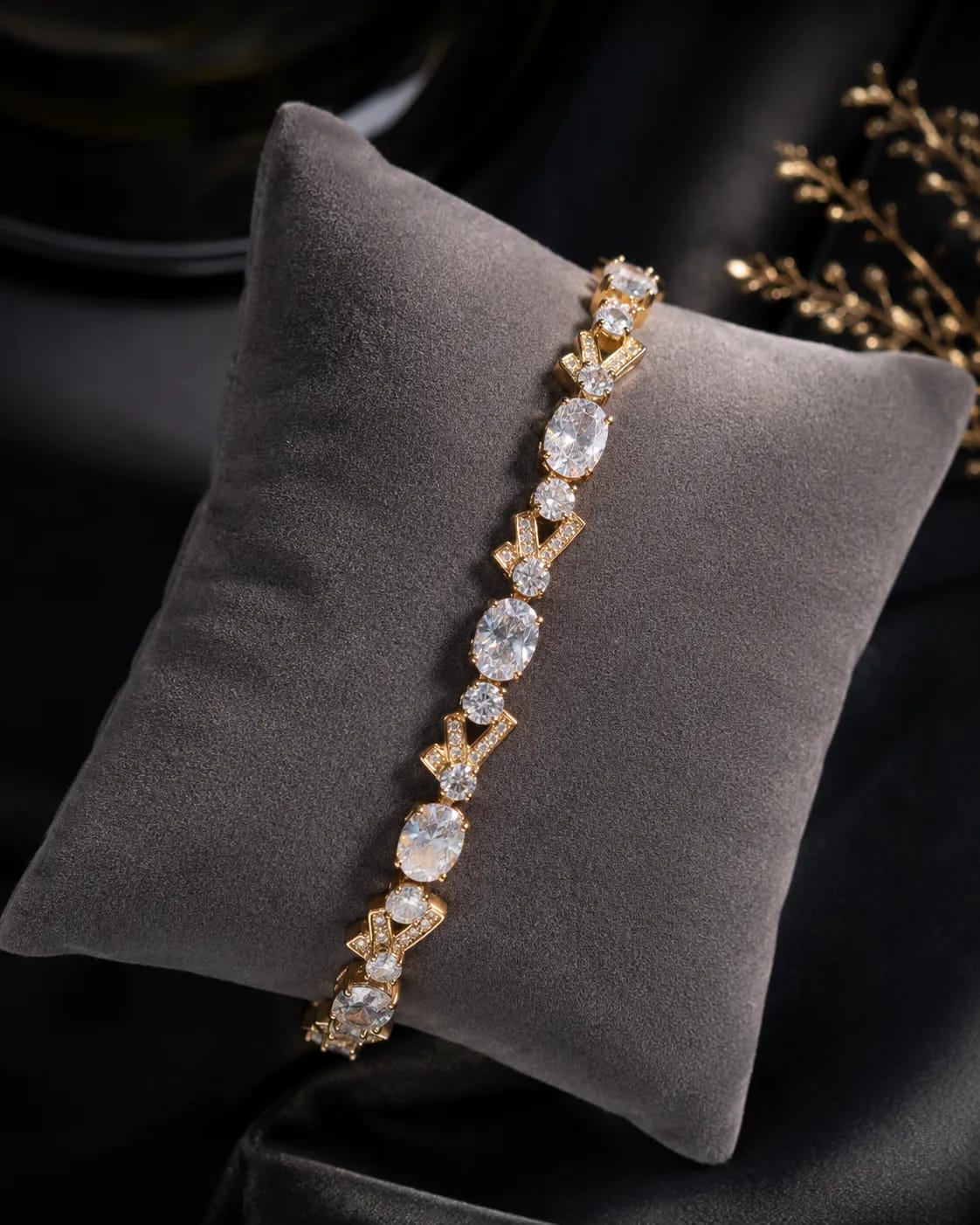 LUXARQ 18K Gold Plated Crystal Link Bracelet for Women