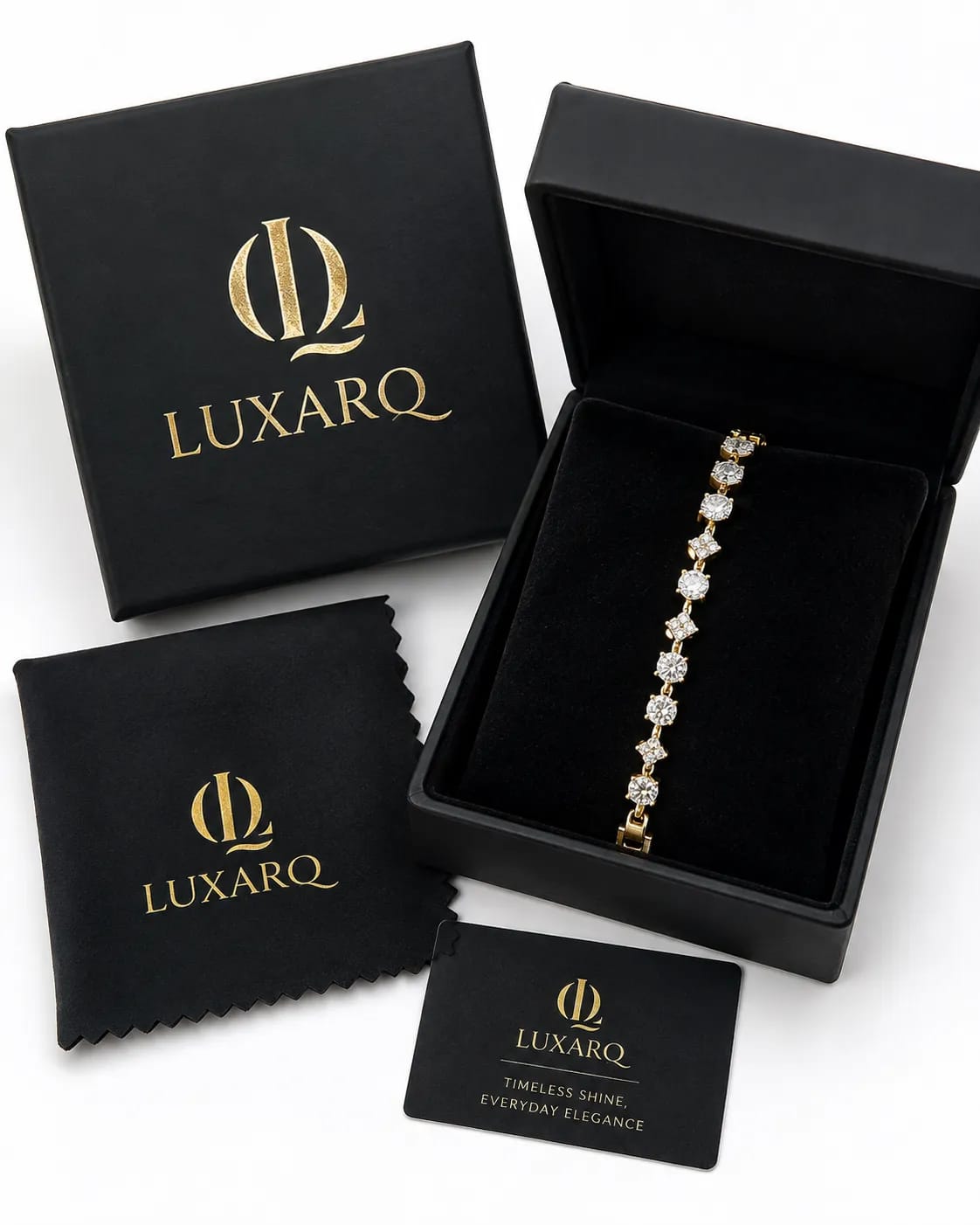 LUXARQ Gold Tone Crystal Link Bracelet for Women