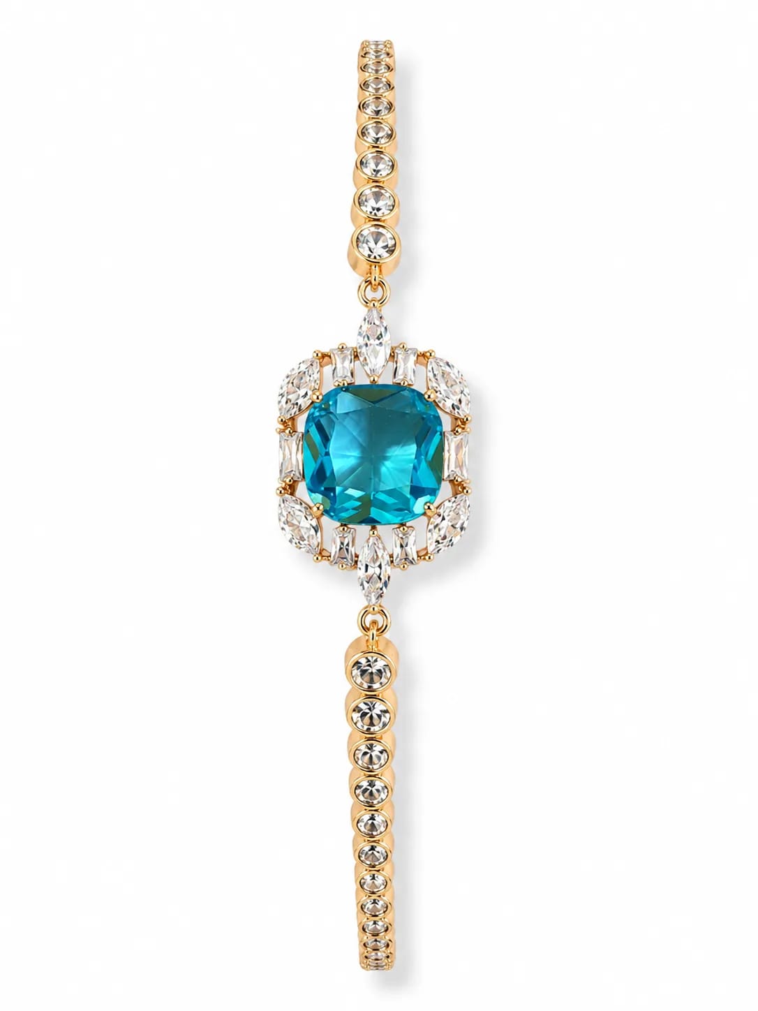 LUXARQ 18K Gold Plated Blue Cushion Cut CZ Statement Bracelet
