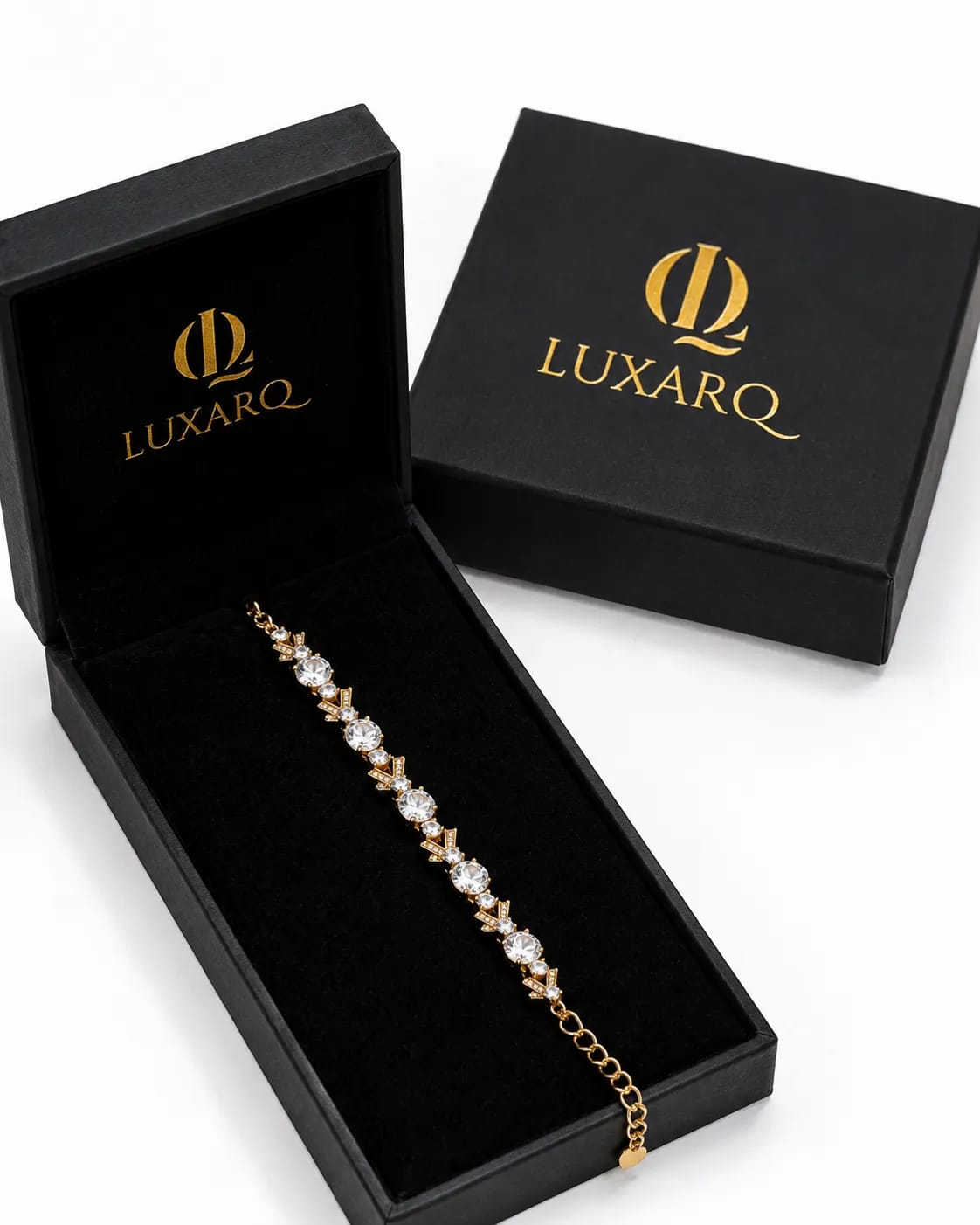 LUXARQ 18K Gold Plated Crystal Link Bracelet for Women