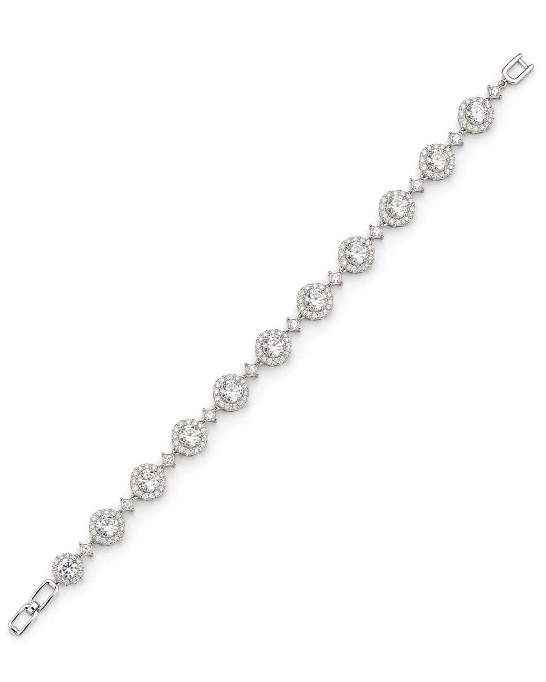 LUXARQ Oval Halo CZ Rhodium Plated Tennis Bracelet